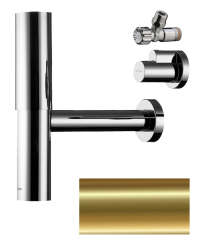 Сифон Axor Flowstar дизайнерский, с угловым клапаном и крышкой, для раковины, бутылочный, G 1 ¼, гидрозатвор/мокрый затвор, горизонтальный/боковой выпуск (в стену), латунь, цвет полированная медь