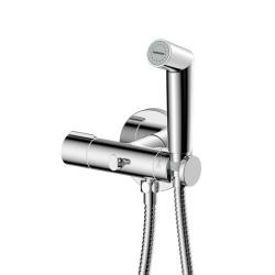 Смеситель IDDIS Axes с гигиеническим душем, встраиваемый, однорычажный, керамический, без излива, с гибким шлангом/лейкой, латунь, цвет хром, с крючком для полотенца