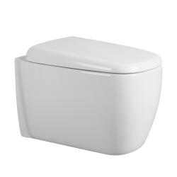 Унитаз подвесной ABBER Rechteck 520х360х350 мм цвет белый, горизонтальный (прямой) выпуск, смыв торнадо, безободковый, система антивсплеск, с сиденьем микролифт, дюропласт AC1217