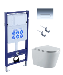 Комплект унитаза с инсталляцией Aquatek Вега (Сет) c сиденьем микролифт, с клавишей смыва (кнопкой, клавишей двойного смыва) хром, комплект крепления (KKI-0000002)