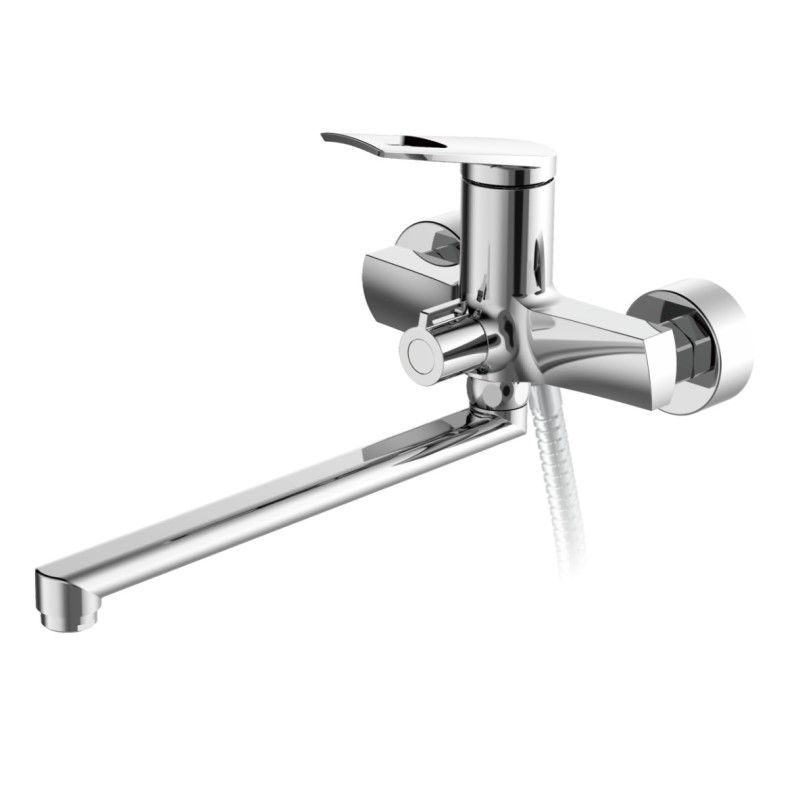 Смеситель для ванны/душа HAIBA однозахватный, хромированный, настенный, излив длинный 332 мм, поворотный, латунь, цвет хром