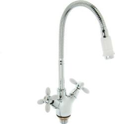 Смеситель для кухни/мойки Accoona, двухвентильный, поворотный/гибкий, керамический, длина излива 150 мм, цинк, цвет белый/хром