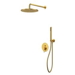 Душевая система встраиваемая Whitecross Y, цвет брашированное золото, комплект: однорычажный смеситель/тропический душ (с верхней лейкой)/лейка/держатель лейки/шланг, латунь, скрытого монтажа