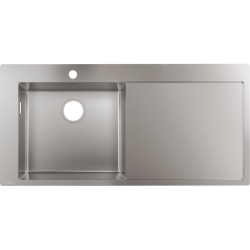 Мойка кухонная Hansgrohe 450, S71 S715-F450, 104,5х51х19 см, с крылом, чаша слева, врезная сверху, нержавеющая сталь, прямоугольная, цвет нержавеющая сталь, 1 отверстие под смеситель, слив-перелив
