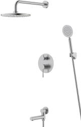 Душевая система Esko Beijing 7 в1 встраиваемая скрытого монтажа, цвет нержавеющая сталь, комплект: однорычажный смеситель/излив/тропический душ (с верхней лейкой)/лейка/держатель лейки/шланг, скрытый монтаж 7in1BJ