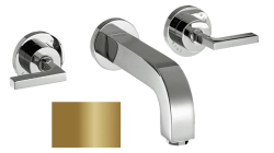 Смеситель для раковины Axor Citterio на 3 отверстия, двухвентильный, с рычаговыми рукоятками, настенный, скрытого монтажа, фиксированный излив, длина излива 22,2 см, керамический, латунь, цвет полированная бронза, с отдельными розетками