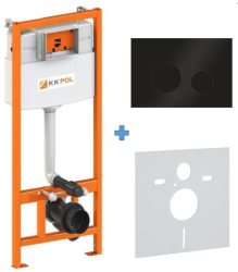 Инсталляция KK-POL Standard с кнопкой смыва M11/черный, (клавишей смыва, двойного слива), система для подвесного унитаза, со скрытым смывным бачком (бак), комплект, размеры рамы (каркас) 42,5х129х23,5 см