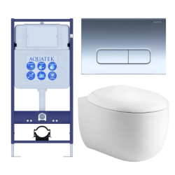 Комплект унитаза с инсталляцией Aquatek Альтаир (Сет) c сиденьем микролифт, с клавишей смыва (кнопкой, клавишей двойного смыва) хром, комплект крепления
