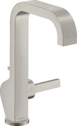 Смеситель для раковины/умывальника Axor Citterio 190, однорычажный, с тонкой рукояткой, фиксированный излив, длина излива 16 см, керамический, латунь, цвет под сталь, со сливным гарнитуром