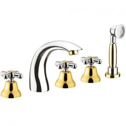 Смеситель для ванны/душа Webert Armony двухвентильный, на борт ванны, излив 132 мм, неповоротный, латунь, цвет хром/золото