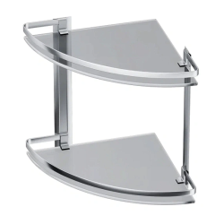 Полка Am.Pm Sense L настенная, алюминиевая, двухуровневая, форма округлая, угловая, стеклянная, для полотенец в ванную/туалет/душевую кабину, цвет серебристый, сантехника, к стене, подвесной (АМ ПМ)