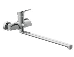 Смеситель для ванны/душа Cersanit FLAVIS с длинным изливом однорычажный, поворотный, настенный, керамический дивертор, латунь, цвет глянцевый хром