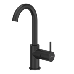 Смеситель для раковины Cezares Leaf, однорычажный, высокий, длина излива 128 мм, поворотный, керамический, латунь, цвет черный матовый, с донным клапаном