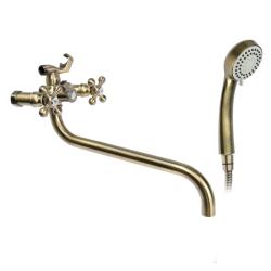 Смеситель для ванны/душа Accoona, настенный, двухвентильный, поворотный, керамический, длина излива 342 мм, латунь, цвет бронза