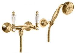 Смеситель для душа Cezares Diamond, настенный, однорычажный, без излива, керамический, латунь, цвет золото 24 карат