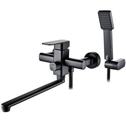 Смеситель для ванны/душа LEDEME настенный, однорычажный, поворотный, керамический, длина излива 365 мм, цинк, цвет черный