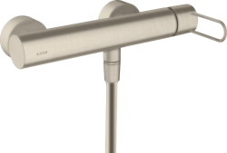 Смеситель для душа Axor Uno, однорычажный, с рукояткой-петлей, керамический, настенный, внешнего/наружнего монтажа, без излива, без шланга/лейки, латунь, цвет шлифованный никель, на 2 отверстия, для душа/ванной