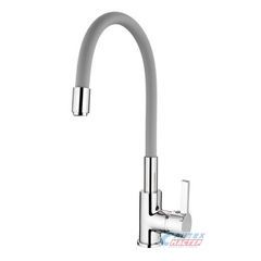 Смеситель для кухни/мойки Ledeme Rainbow однорычажный, керамический, с гибким изливом, латунь, цвет хром/серый, кухонный, хромированный, вертикальный, однорукий, одноручный, однозахватный, одноручковые, кран, комплект, сантехника