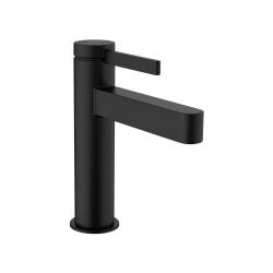 Смеситель для раковины Hansgrohe Finoris 110, CoolStart, однорычажный, фиксированный излив, длина излива 13,9 см, керамический, латунь, цвет матовый черный, со сливным клапаном Push-Open