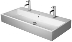 Раковина DURAVIT Vero Air, 100х47х17 см, подвесная, прямоугольная, санфарфор, шлифованная, цвет белый, 2 отверстия под 2 смесителя, без перелива