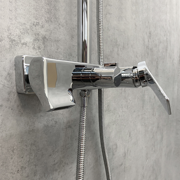 Душевая система Comforty, высота 1300 мм, цвет хром, комплект: однорычажный смеситель/излив/тропический душ (с верхней лейкой)/стойка/лейка/шланг, наружного монтажа