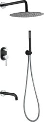 Душевая система Boheme Uno, встраиваемая, цвет черный/хром, комплект: однорычажный, смеситель/излив/тропический душ (с верхней лейкой)/лейка/держатель лейки/шланг, встраиваемый (скрытый) монтаж