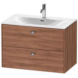 Тумба под раковину Duravit Brioso, 82х47,9х55,5 см, подвесная, 2 выдвижных ящика, ДСП, цвет: орех матовый/хром, шкафчик навесной, механизм доводчика, прямоугольная, правая/левая, в ванную комнату