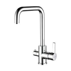 Смеситель для кухни/мойки Paulmark Logas, с подключением к фильтру/биканальный, однорычажный, поворотный излив, керамический картридж, высокий, длина излива 198 мм, латунь, цвет хром