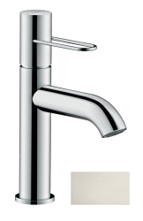 Смеситель для раковины/умывальника Axor Uno 100, однорычажный, с рукояткой-петлей, фиксированный излив, длина излива 12,7 см, керамический, латунь, цвет под сталь, с незапираемым сливным набором