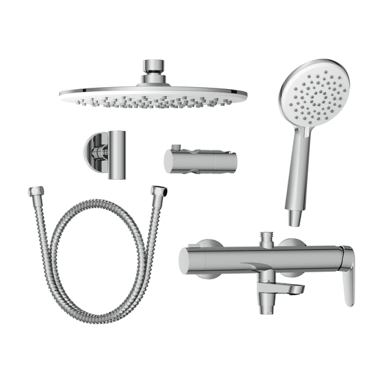 Душевая система Cersanit LARA (смеситель стандартный) с изливом 3 режима шланг 180 металл, цвет глянцевый хром, комплект: однорычажный смеситель/тропический душ