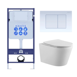 Комплект унитаза с инсталляцией Aquatek Вега (Сет) c сиденьем микролифт, с клавишей смыва (кнопкой, клавишей двойного смыва) белая, комплект крепления