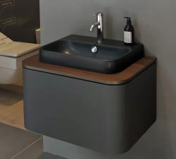 Раковина DURAVIT Happy D.2 Plus WonderGliss 50х40х17 см, накладная, прямоугольная, санфарфор, цвет антрацит матовый, 1 отверстие под смеситель, антигрязевое покрытие, слив/перелив