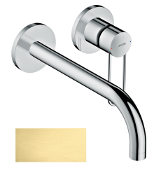 Смеситель для раковины Axor Uno, однорычажный, с рукояткой-петлей, настенный/встраиваемый, скрытого монтажа, фиксированный излив, длина излива 22,5 см, керамический, латунь, цвет шлифованная медь, отдельные розетки, незапираемый сливной набор