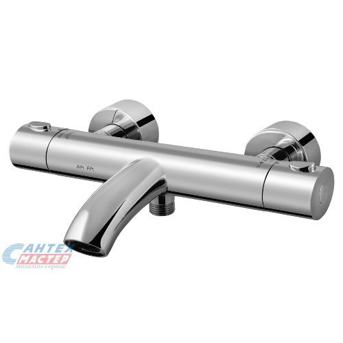Смеситель для ванны/душа Am.Pm Sense термостатный, вентильный, хромированный, настенный, излив короткий литой 183 мм, латунь хром, горизонтальный, фиксированный, однорукий, кран, комплект, сантехника, размер, характеристики, высота, расстояние