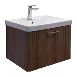 Тумба с раковиной Comforty Ангара-60П размер 61х46х47 см подвесная, 1 выдвижной ящик, ЛДСП/МДФ, прямоугольная, цвет-дуб темно-коричневый/раковина COMFORTY 4460 прямоугольная, цвет белый, накладная