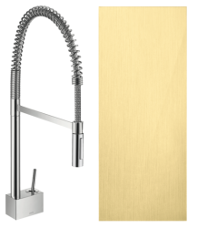 Смеситель для кухни/мойки Axor Starck Semi-Pro 240, однорычажный, керамический, с поворотным/вытяжным/гибким изливом, длина 27 см, латунь, цвет шлифованная медь, кухонный