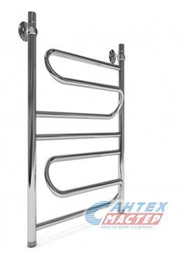 Полотенцесушитель 600х500 мм Indigo Bend LBW60-50 1" дюйм, водяной. нижнее подключение, из нержавеющей стали, форма лесенка, настенный, цвет хром, для ванны, вертикальный, к стояку горячей воды, отопления, межосевое расстояние