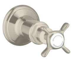 Вентиль Axor Montreux E запорный, с крестообразной рукояткой, скрытого монтажа, настенный, круглый, латунь, цвет: полированный никель, керамический, встраеваемый/встроенный, для встраиваемых систем, для ванны/душа