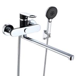 Смеситель для ванны/душа VIEIR настенный, однорычажный, поворотный, керамический, длина излива 350 мм, латунь, цвет хром/черный