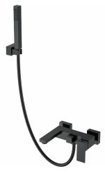 Смеситель для ванны/душа Boheme Qubic, однорычажный, настенный, керамический, неповоротный, длина излива 185 мм, латунь, цвет черный матовый