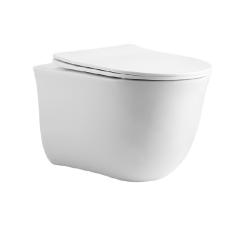 Унитаз подвесной Aquatek Классик, белый, горизонтальный (в стену) выпуск, с быстросъемным сиденьем микролифт, дюропласт, безободковый, смыв торнадо, под скрытый бачок