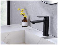 Смеситель для раковины/умывальника ABBER Weiss Insel однорычажный, округлый, неповоротный, длина излива 120 мм, латунь, цвет черный матовый