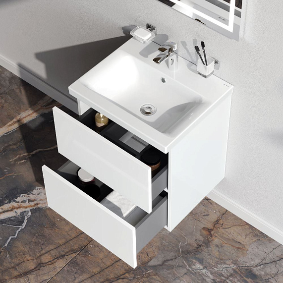 Тумба под раковину AM.PM Gem 50, 500x408x540 мм, подвесная, цвет белый глянец, 2 выдвижных ящика, навесной, под раковину/умывальник, прямоугольная, правая/левая, универсальная