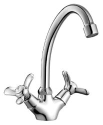 Смеситель для кухни/мойки Rossinka, двухвентильный, керамический, поворотный, высокий излив, длина излива 157 мм, латунь, цвет хром