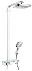 Душевая система Hansgrohe Raindance Select E Showerpipe 300 2jet EcoSmart, высота 110 см, цвет хром, комплект: верхний душ/ручной душ/термостат для душа/штанга для душа/держатель для душа, наружного монтажа, настенная, латунная/стеклянная