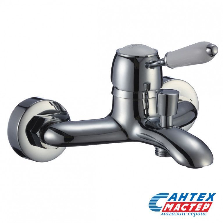 Смеситель для ванны/душа Славен однорычажный, керамический, настенный, излив фиксированный 154 мм, с гибким шлангом, душем/лейкой, латунь, цвет хром, короткий, универсальный, горизонтальный, рычажный, кран, комплект, сантехника, размер