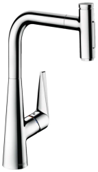 Смеситель для кухни/мойки Hansgrohe Talis Select M51, 300 sBox 2jet, однорычажный, керамический, с поворотным/вытяжным изливом, длина 22 см, латунь, цвет хром