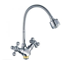 Смеситель для кухни/мойки HAIBA CRON CN4319-3 двухвентильный, поворотный, гибкий, длина 191 мм, силумин, цвет хром