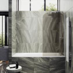 Душевая шторка на ванну MaybahGlass, 140х54 см, бронзовое матовое стекло/профиль узкий, цвет белый матовый, фиксированная, плоская/панель, правая/левая, правосторонняя/левосторонняя, универсальная