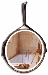 Зеркало Silver Мirrors Капитан, 71х71 см, с LED/ЛЕД-подсветкой, круглое, выключатель бесконтактный, подвес из натуральной кожи, для ванны